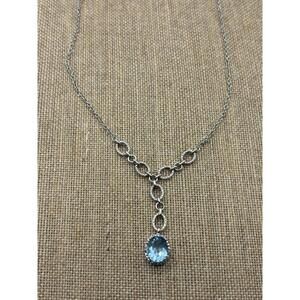 SAT Vtg Estate Sterling Silver Blue Topaz Crystal Pendant Necklace